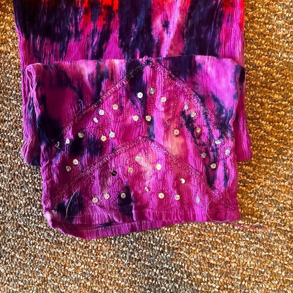 Tye Dye Hippie pants with bedazzled ankles